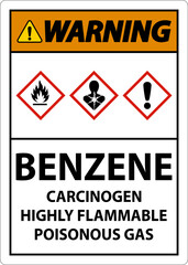 Warning GHS Benzene Sign On White Background