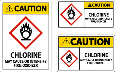 Caution Chlorine May Cause Or Intensify Fire GHS Sign