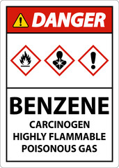 Danger GHS Benzene Sign On White Background