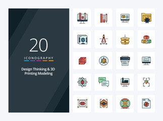 Fototapeta na wymiar 20 Design Thinking And D Printing Modeling line Filled icon for presentation