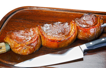 Steak rotisserie at the steakhouse, sliced picanha, Picanha
