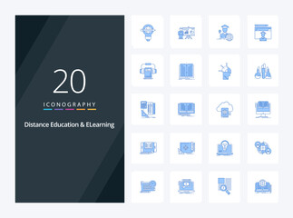 20 Distance Education And Elearning Blue Color icon for presentation