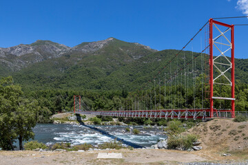 Pasarela Veguillas bridge over the Nuble River at San Fabian de Alico in Maule, Chile 