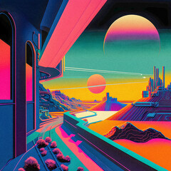 Hand drawn comic illustration, Retro and 90s style, Cosmos, Pop Art, Abstract, Crazy, and Psychedelic Background, granular texture Generative AI