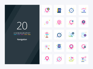 Fototapeta na wymiar 20 Navigation Flat Color icon for presentation