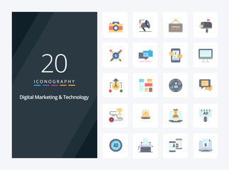 20 Digital Marketing And Technology Flat Color icon for presentation