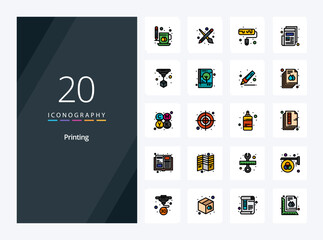 20 Printing line Filled icon for presentation