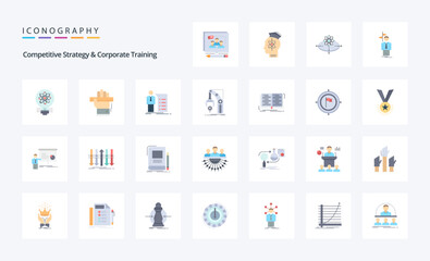 25 Competitive Strategy And Corporate Training Flat color icon pack