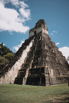 Ancient funerary temple under blue sky