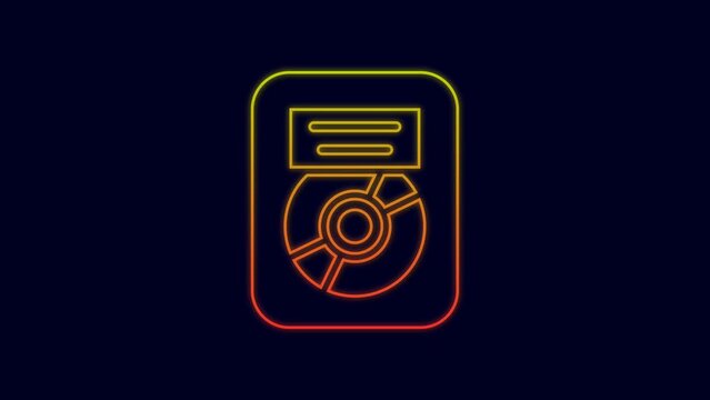 Glowing neon line CD disk award in frame icon isolated on blue background. Modern ceremony. Best seller. Musical trophy. 4K Video motion graphic animation