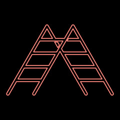 Neon step ladder icon black color vector illustration flat style image red color vector illustration image flat style