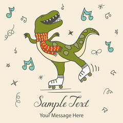 Retro Groovy Dinosaur Vector Holiday Card Background