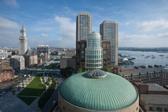 Buildings in a city, Rowes Wharf, Harbor Towers, Boston Harbor, Boston, Massachusetts, USA