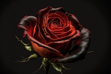  a red rose with a black background is shown in this image. Generative AI