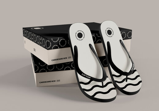  Flip Flop with Box Mockup