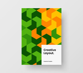 Bright geometric tiles flyer illustration. Unique leaflet A4 design vector layout.