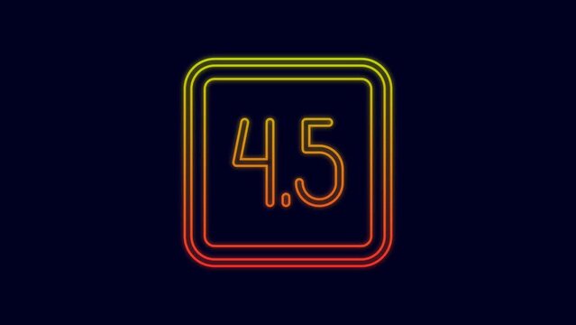 Glowing neon line Film or movie cinematography rating or review icon isolated on blue background. 4K Video motion graphic animation