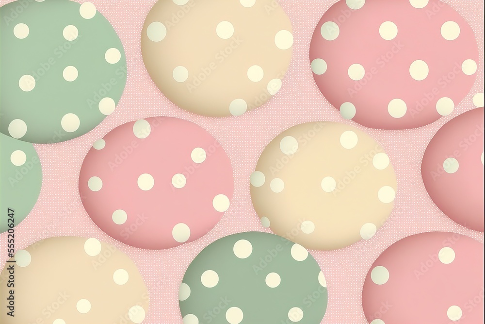 Poster a pink and green polka dot pattern with white dots on it's surface. generative ai