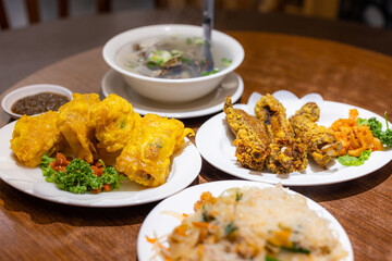 Taiwan cuisine with lots of food dishes