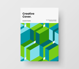 Trendy postcard A4 vector design template. Multicolored geometric shapes corporate cover illustration.