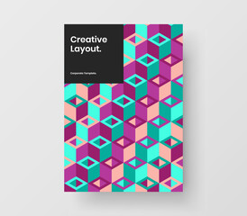 Trendy geometric hexagons leaflet layout. Fresh catalog cover vector design illustration.