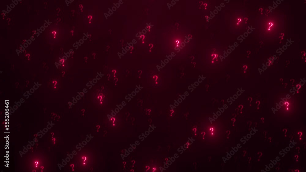 Poster red question mark flying on gradient red background. beautiful glowing question mark flicking and mo