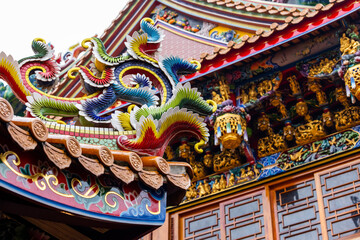 Dragon statue on the roof tile in Chinese temple