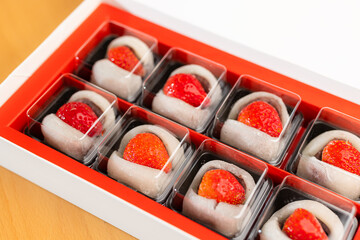 Fresh strawberry and red bean paste of strawberry mochi