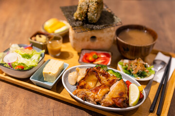 Japanese grill chicken set in restaurant