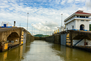 Massive gates opened at the Pedro Miguel locks on the Panama canal 