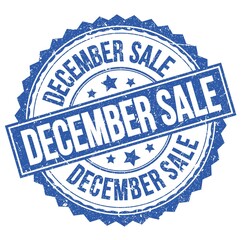 DECEMBER SALE text on blue round stamp sign
