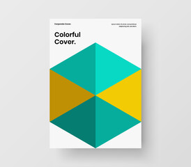 Unique geometric hexagons catalog cover template. Vivid banner A4 vector design concept.
