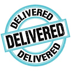 DELIVERED text on blue-black round stamp sign