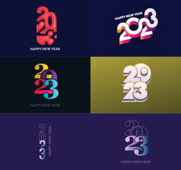 Big Set of 2023 Happy New Year logo text design 2023 number design template