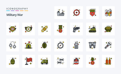 25 Military War Line Filled Style icon pack