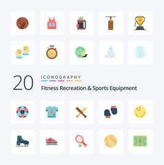 20 Fitness Recreation And Sports Equipment Flat Color icon Pack like ball gloves soccer glove bats