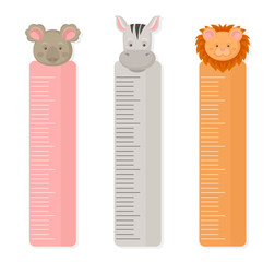 Kids Meter Wall or Ruler with Cute Animals Vector Set