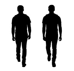 silhouette of a  back and front view same man walking on  white background