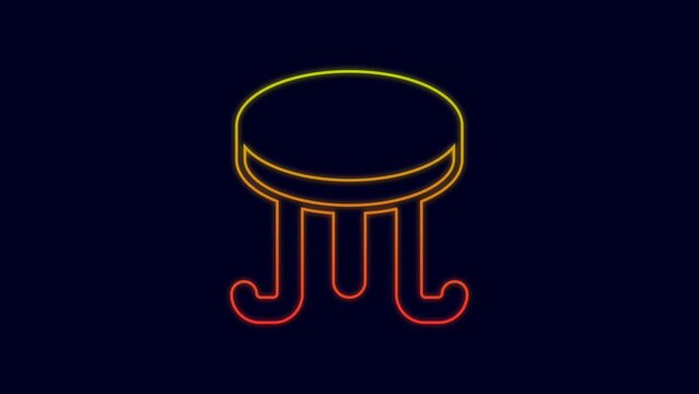 Glowing neon line Coffee table icon isolated on blue background. Street cafe. 4K Video motion graphic animation