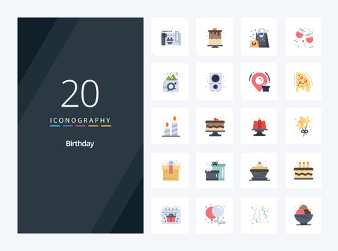 20 Birthday Flat Color icon for presentation