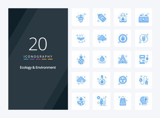 Fototapeta na wymiar 20 Ecology And Environment Blue Color icon for presentation