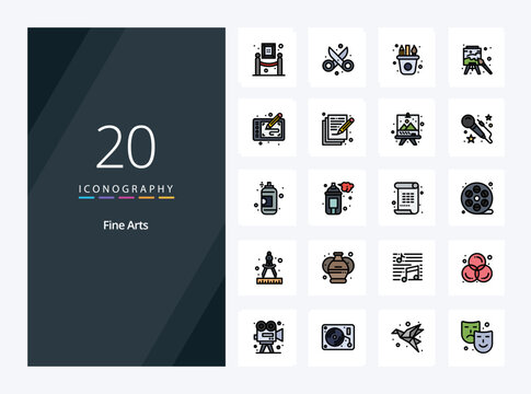 20 Fine Arts line Filled icon for presentation
