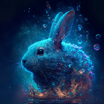 Water rabbit, 22.1.2023, Chinese lunar new year,  happy new year, beautiful psychedelic rabbit, illustration, greeting card, season, banner, background, generative ai