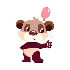 Cute Panda Greeting with Birthday Holding Pink Balloon Vector Illustration