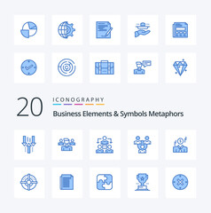 20 Business Elements And Symbols Metaphors Blue Color icon Pack like target man squard dollar communication