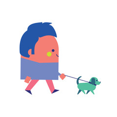 Illustration of a smiling man walking his dog -  lifestyle facts attitude design