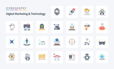 25 Digital Marketing And Technology Flat color icon pack