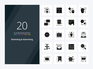 20 Marketing And Advertising Solid Glyph icon for presentation
