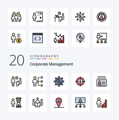 20 Corporate Management Line Filled Color icon Pack like marketing audience person productivity person