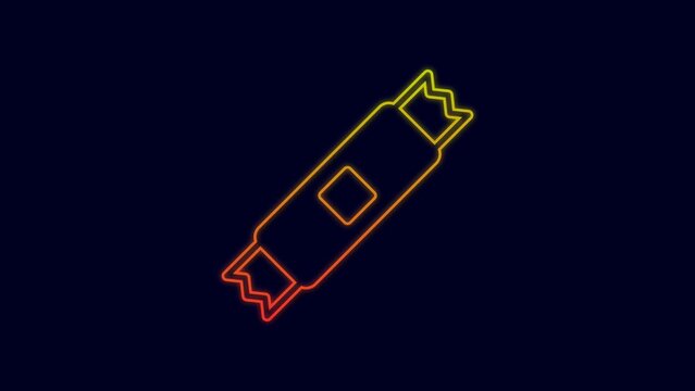 Glowing neon line Sugar stick packets icon isolated on blue background. Blank individual package for bulk food products as coffee, salt, spices. 4K Video motion graphic animation